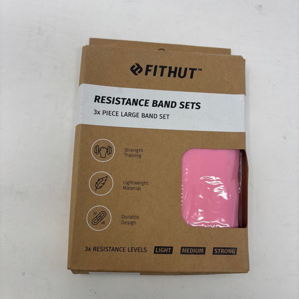 FitHut Resistance Band Set Pink Three Piece Large Band‎ Workout Strength Train